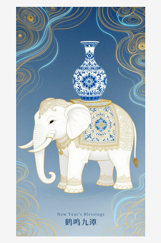 祥瑞国风白象大象敦煌背景敦煌飞天-众图网