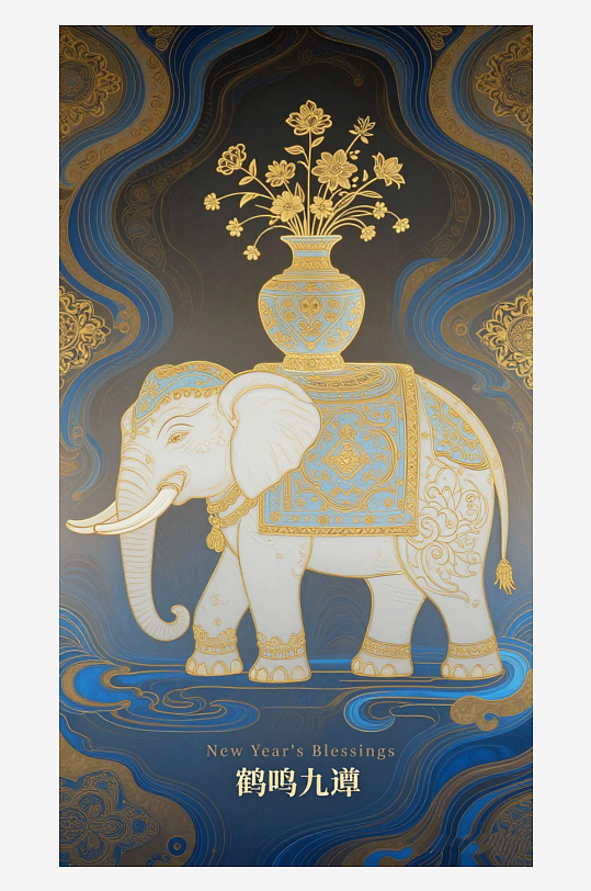 祥瑞国风白象大象敦煌背景敦煌飞天-众图网