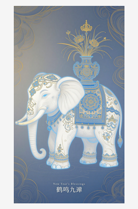 祥瑞国风白象大象敦煌背景敦煌飞天-众图网