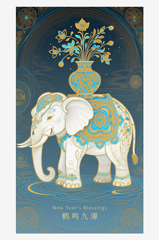 祥瑞国风白象大象敦煌背景敦煌飞天-众图网