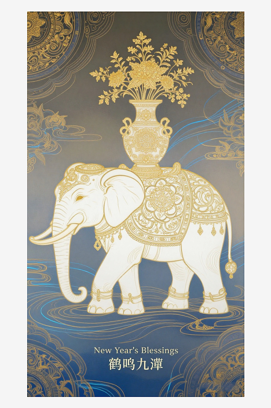 祥瑞国风白象大象敦煌背景-众图网