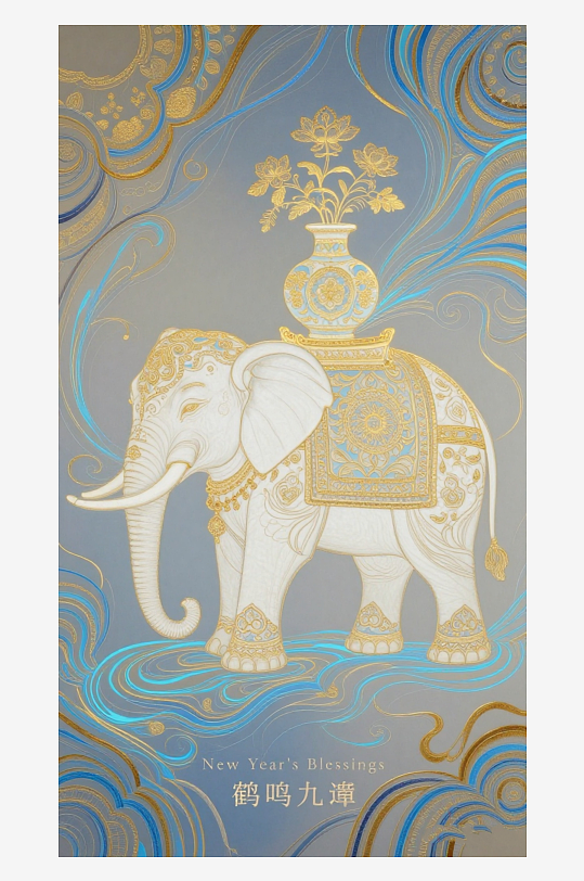 祥瑞国风白象大象敦煌背景-众图网