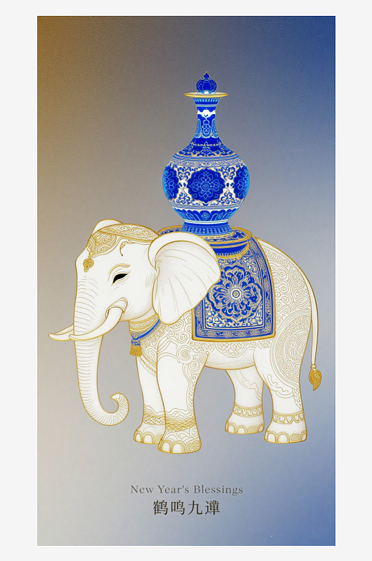 祥瑞国风白象大象敦煌背景-众图网