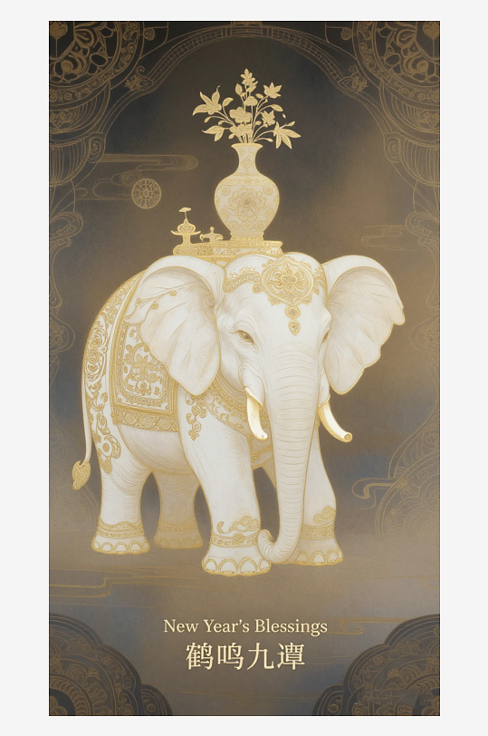 祥瑞国风白象大象敦煌背景-众图网