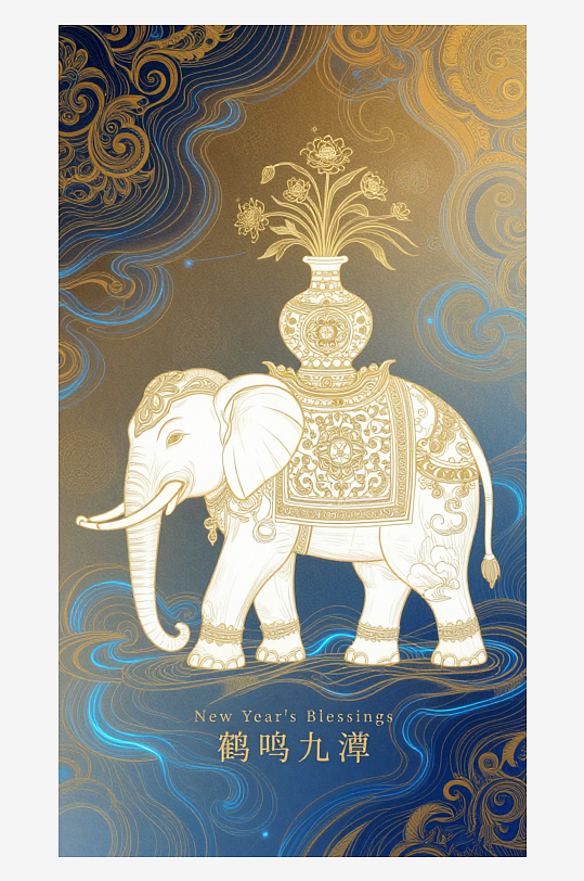 祥瑞国风白象大象敦煌背景-众图网