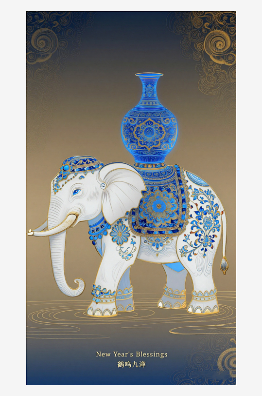 祥瑞国风白象大象敦煌背景-众图网