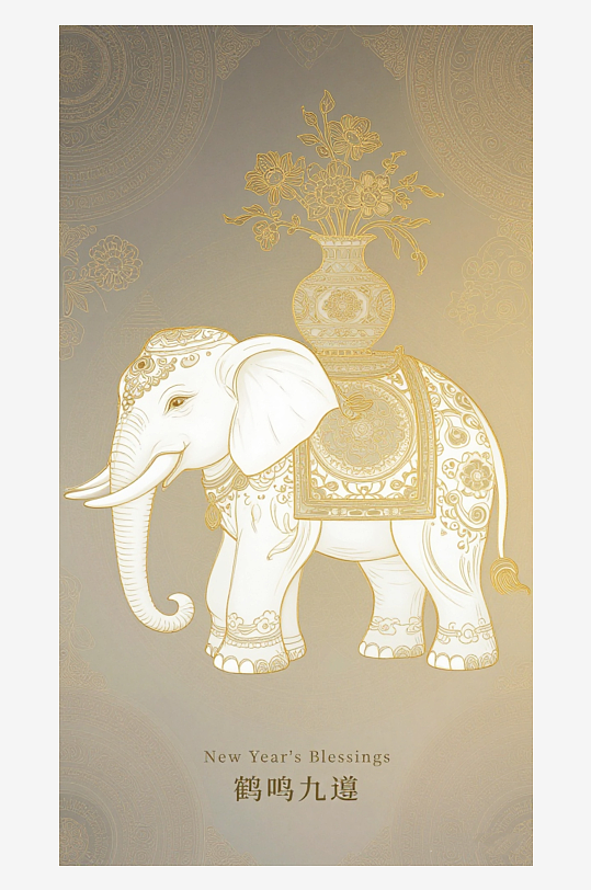 祥瑞国风白象大象敦煌背景-众图网