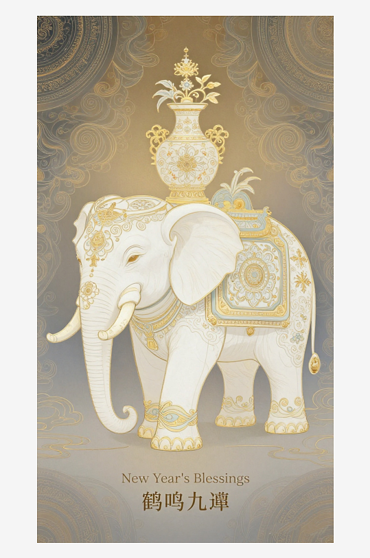 祥瑞国风白象大象敦煌背景-众图网