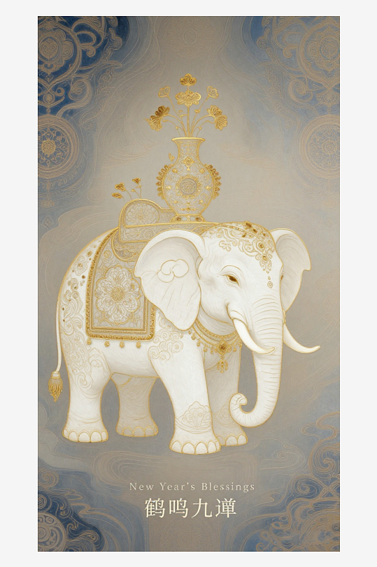 祥瑞国风白象大象敦煌背景-众图网