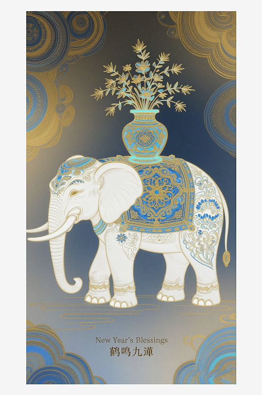 祥瑞国风白象大象敦煌背景-众图网