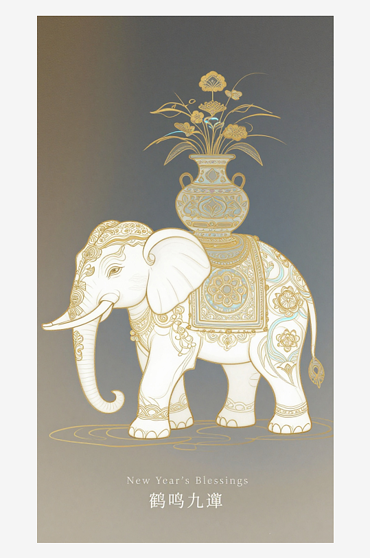 祥瑞国风白象大象敦煌背景敦煌飞天-众图网