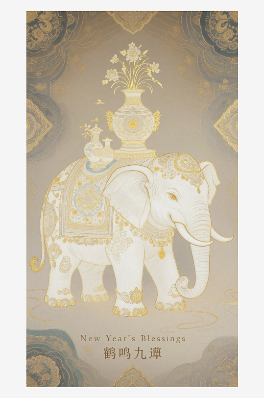 祥瑞国风白象大象敦煌背景敦煌飞天-众图网