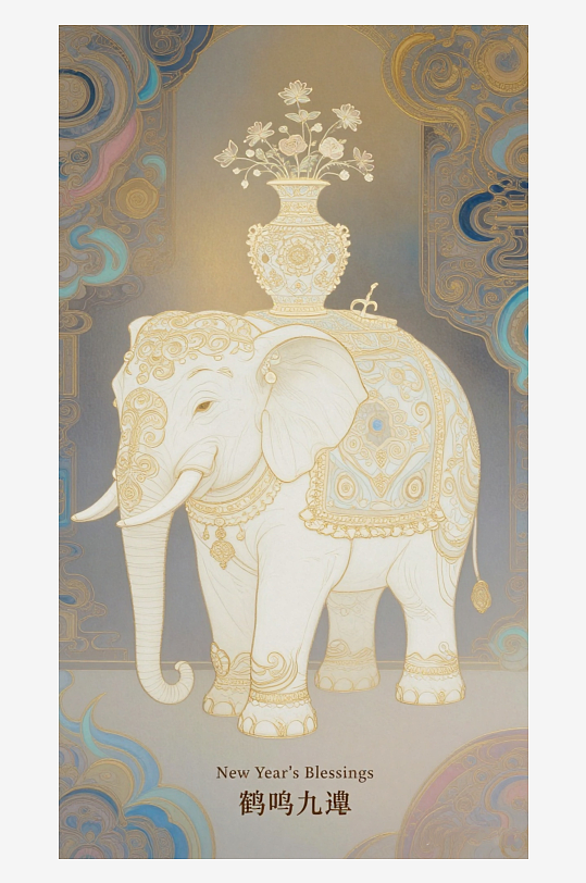 祥瑞国风白象大象敦煌背景敦煌飞天-众图网