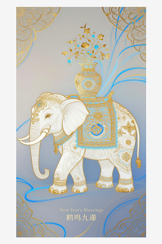 祥瑞国风白象大象敦煌背景敦煌飞天-众图网