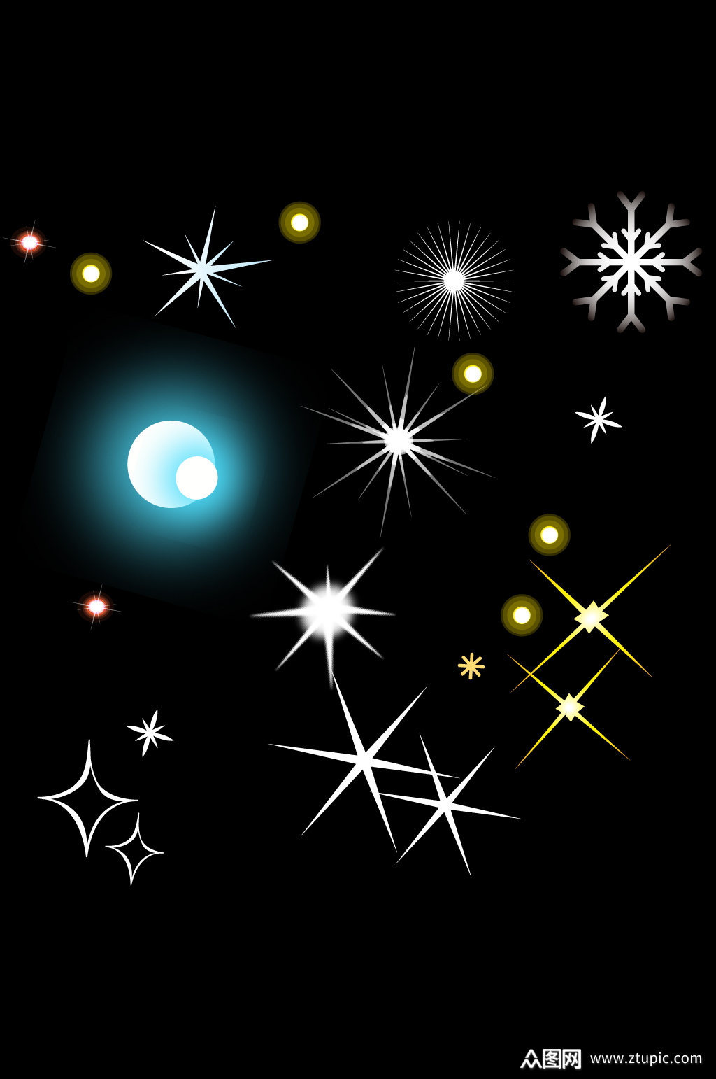 金色星光效果黑色素材白色光效