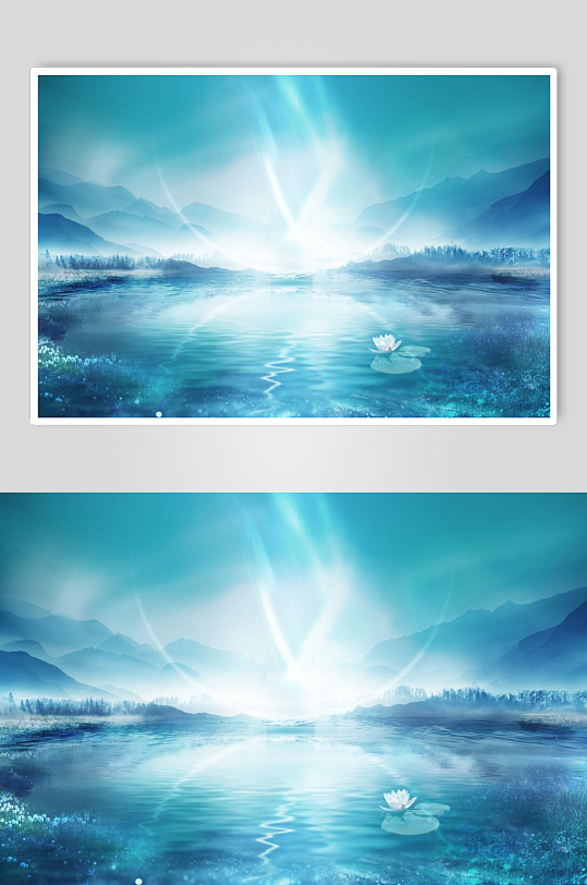 光线元素蓝色湖面背景-众图网