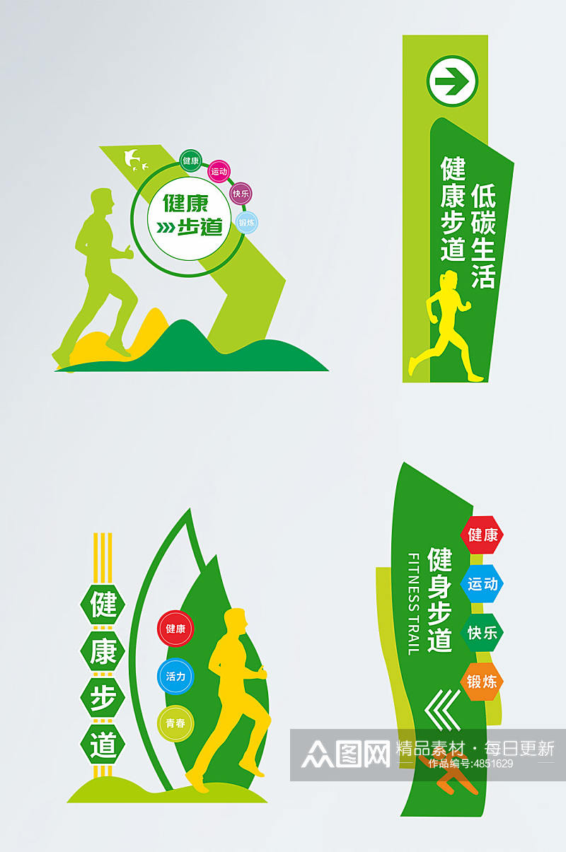 绿色公园广场跑步道健身标识导视设计素材