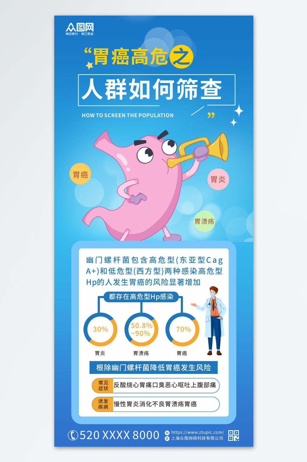 蓝色胃癌疾病科普知识宣传海报素材
