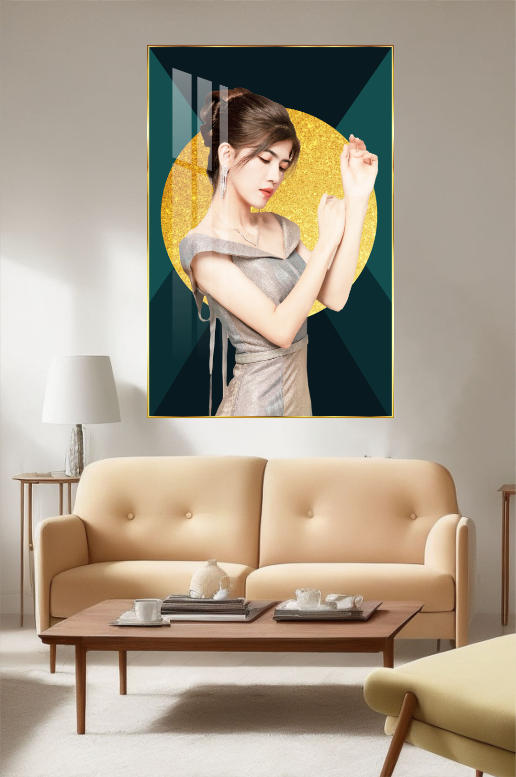 美女几何轻奢分层装饰画素材