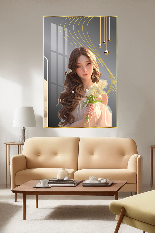 美女几何轻奢分层装饰画-众图网