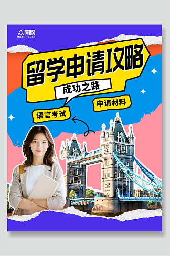 海外留学游学攻略指南小红书封面海报