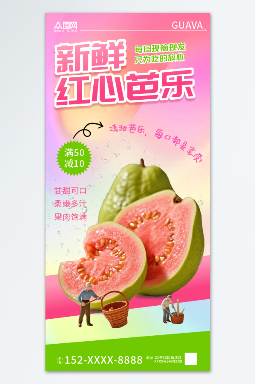 红心芭乐番石榴水果海报素材