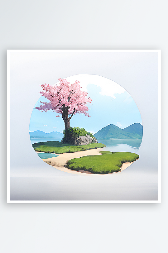 写实桃树平原樱花风景素材