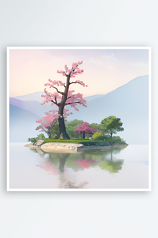写实桃树平原樱花风景素材