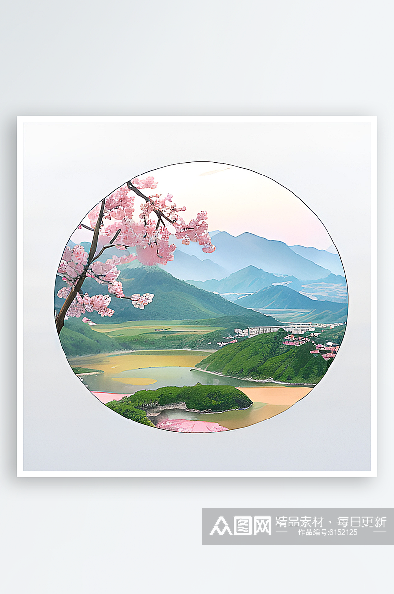 写实桃树平原樱花风景素材素材