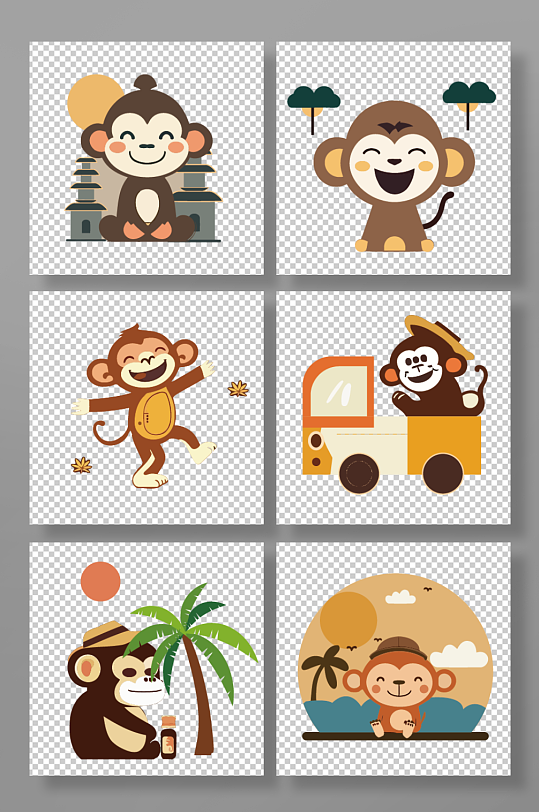 矢量猴子动物元素插画
