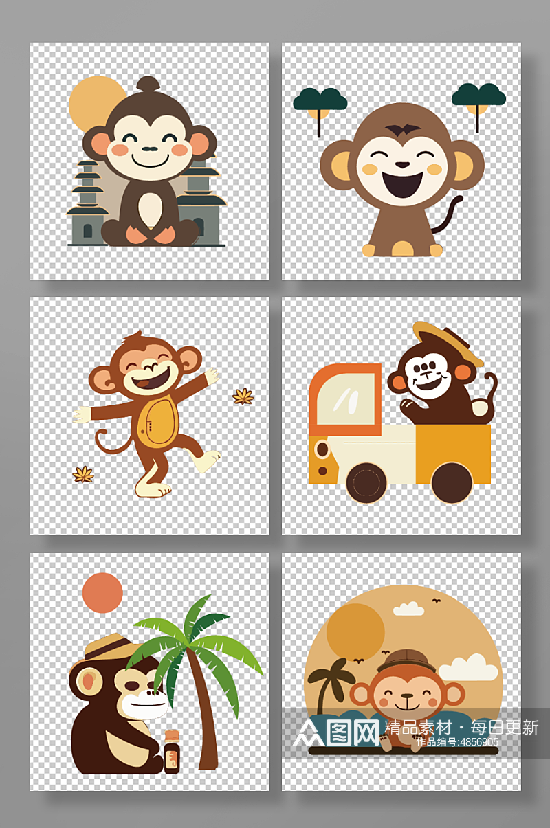矢量猴子动物元素插画素材