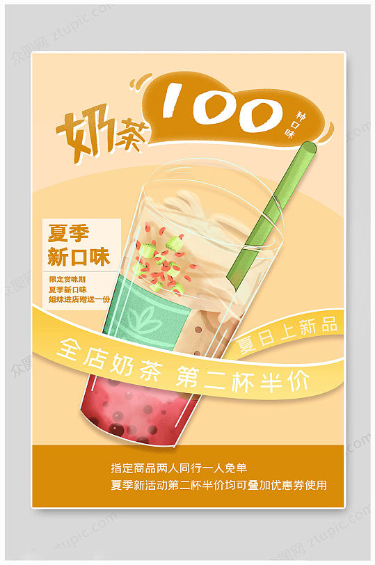 黄色奶茶果汁海报