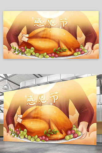 火鸡大气感恩节父母海报