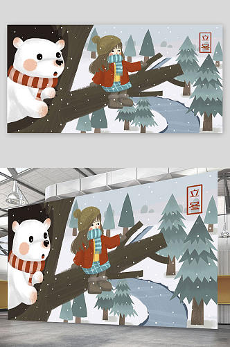 小熊立冬森林节气海报