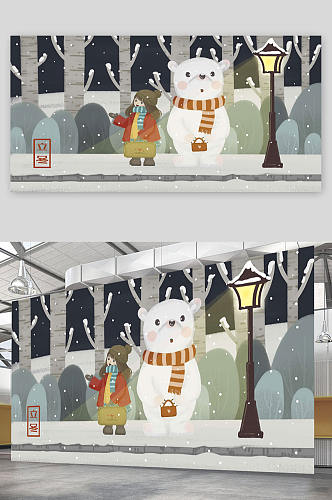 雪人立冬森林节气海报