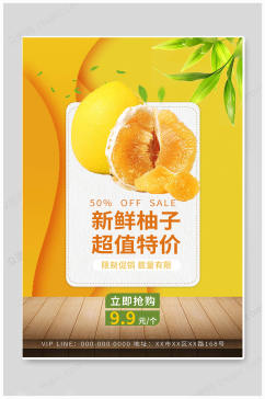 黄色新鲜水果柚子上市海报