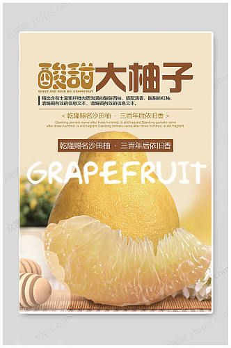 黄色大气新鲜水果柚子上市海报