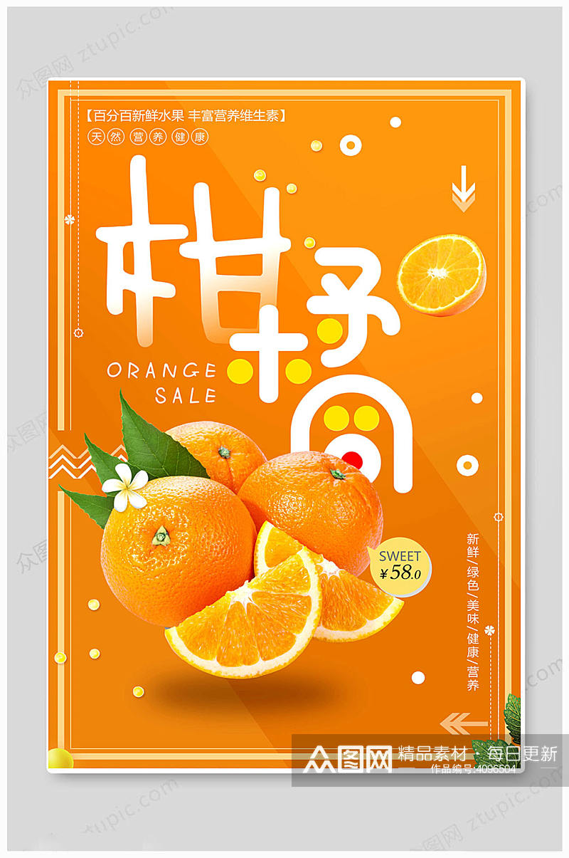 黄色大气新鲜水果橘子上市海报素材