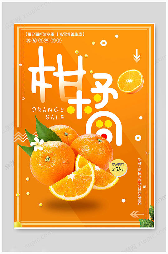 黄色大气新鲜水果橘子上市海报