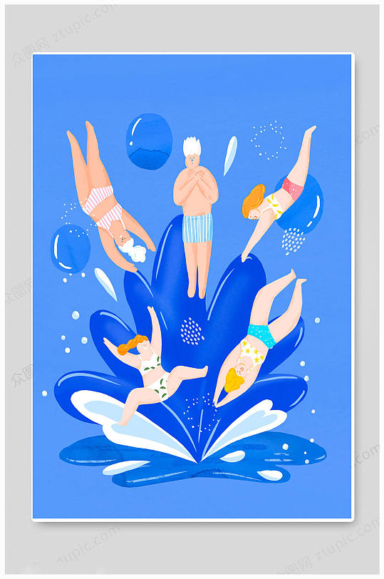 蓝色游泳海滩创意冲浪海报