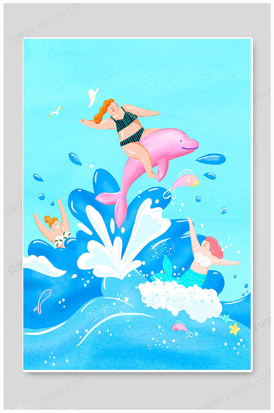 蓝色海滩创意冲浪海报