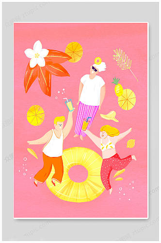 粉色海滩创意冲浪海报