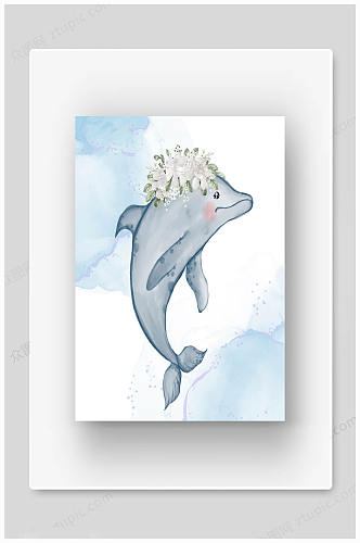 海豚可爱海洋动物插图
