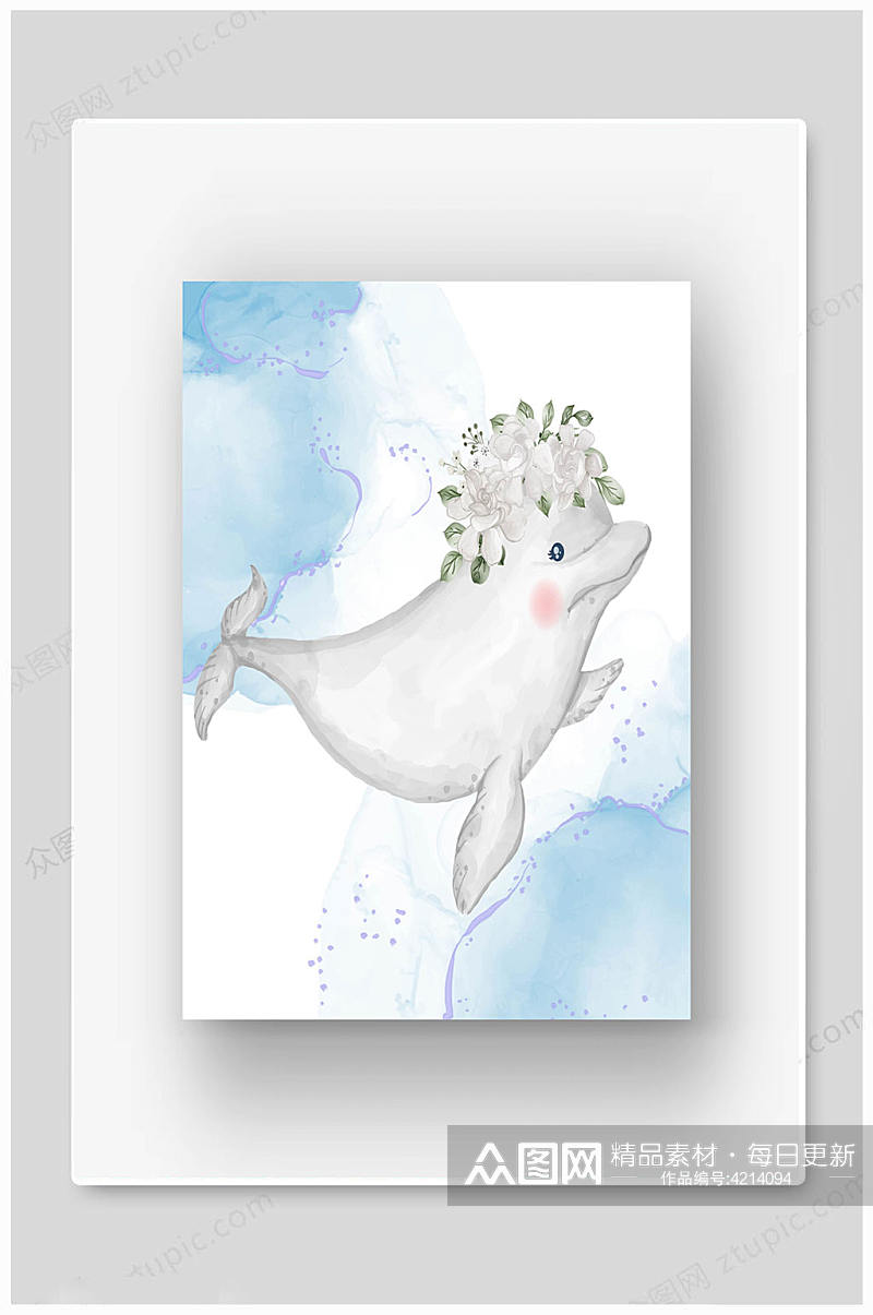 蓝白可爱海洋动物插图素材