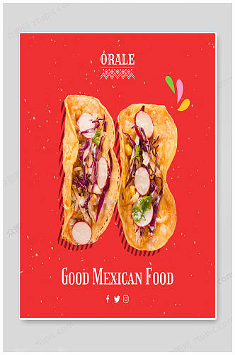 红色大气墨西哥鸡肉卷快餐饮食海报