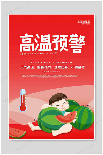 红色高温预警夏季防暑降温海报