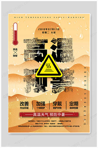 黄色高温预警夏季防暑降温海报
