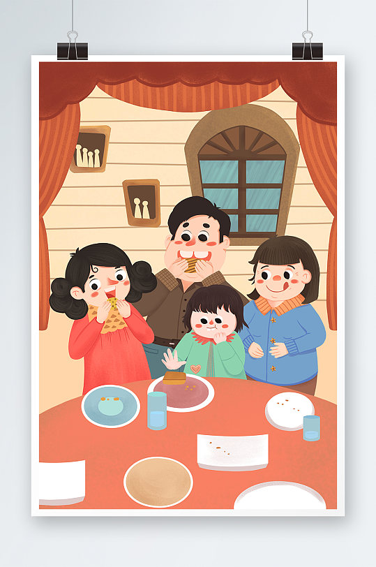家人聚餐空盘行动文明餐桌人物插画