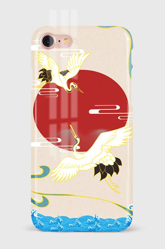 国潮中国风手机壳仙鹤展翅彩色勾线壁纸