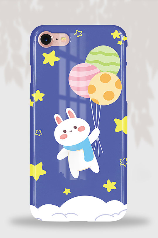 93清新可爱萌宠气球小兔手机壳包装插画